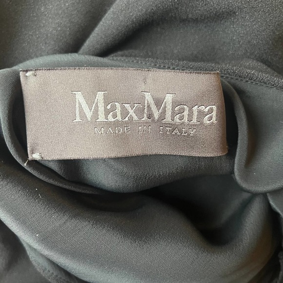 Max Mara Pianoforte Dress Gown Black One Shoulder Draped Sleeve US12 Full Length - Picture 4 of 10